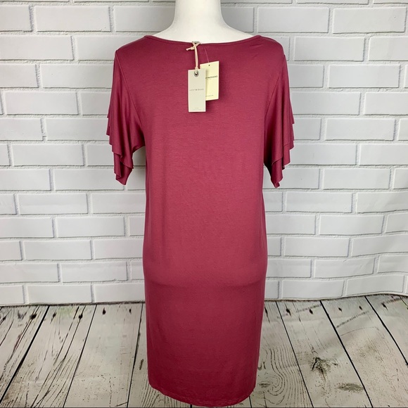 LUCKY BRAND Ruffled Sleeve T-Shirt Dress Wine S/P - Picture 6 of 6